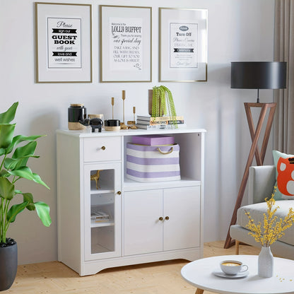 Kealive Kitchen Storage Cabinet Sideboard Featuring a Microwave Stand, Adjustable Shelves, And Doors Suitable for The Kitchen, Dining Room, Or Living Room, in White, Measuring 90 X 40 X 82 Cm.
