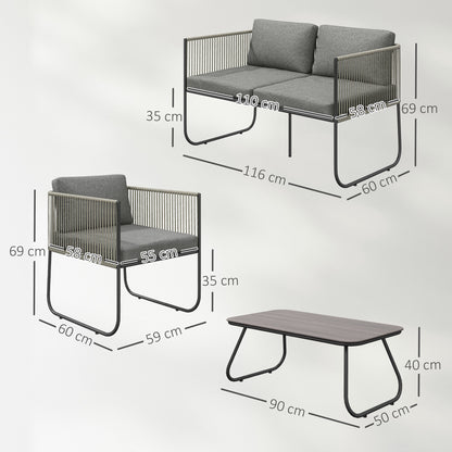 Tuinmeubelset Polyrattan – Loungeset Buiten – Tuinset Balkon – Outdoor Meubelset – Loveseat Fauteuils – Weerbestendig PE-Rattan – Verstelbare Poten Donkergrijs