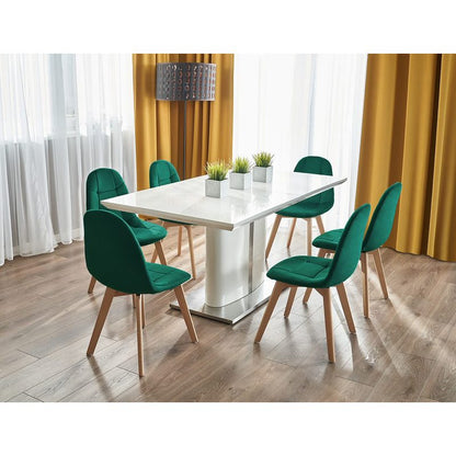 Scandinavische Designstoel – Eetkamerstoel – Bureaustoel – Velvet Stoel – Houten Stoel – Comfortabele Zitting – Stevige Beukenhouten Poten
