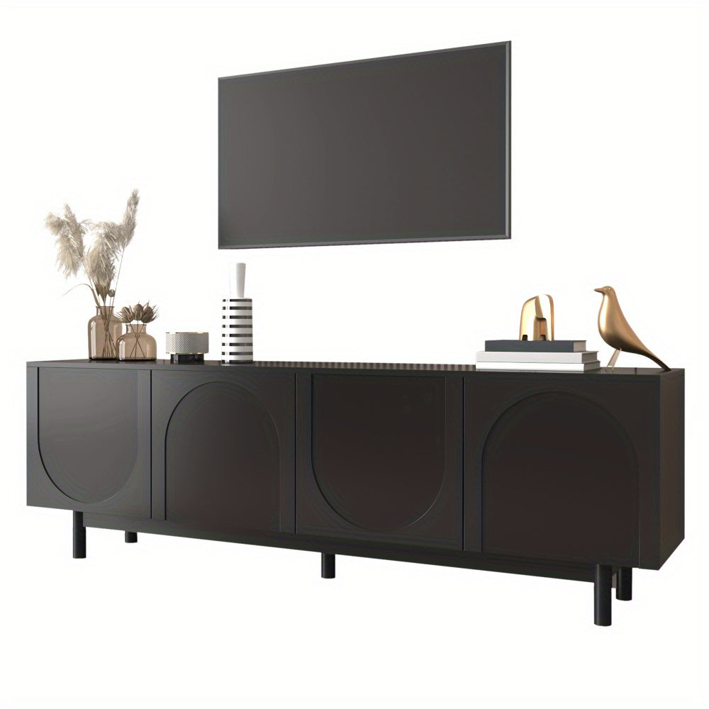 Modern Black TV Cabinet - 175 x 38 x 56cm, Adjustable Single Layer Media Storage with 4 Shelves, Lightweight Durable Design for Living Room, Bedroom, Office - No Assembly Required, Minimalist Furniture, Sleek Texture Finish,