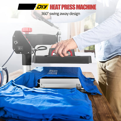 Hittepers – Transferpers – Sublimatiepers – Warmtepers – 8-in-1 Multifunctioneel – 360° Draaibare Arm – Digitale Temperatuur & Timer – 30x38 cm Persvlak
