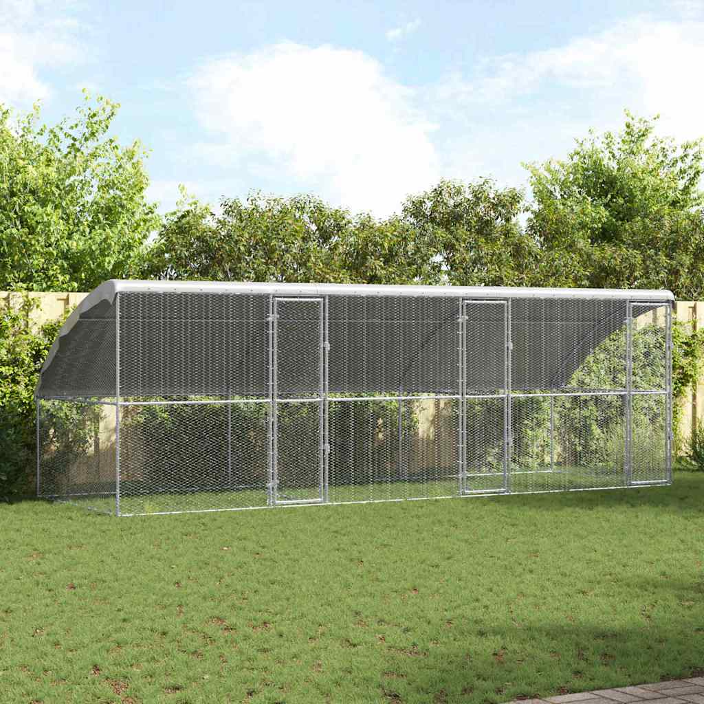 Kippenren – Kippenhok – Buitenren – Pluimvee Verblijf – Dierenhok – Gegalvaniseerd Staal – Weerbestendig – 600x200x198,5 cm