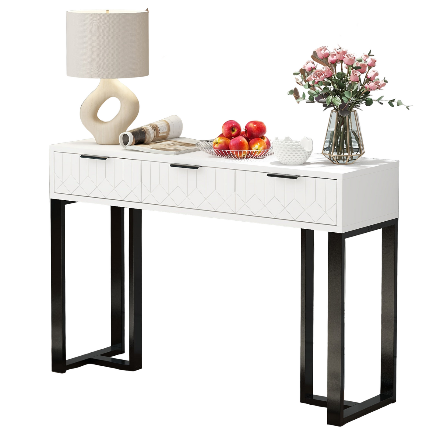 Console Tafel – Haltafel – Bijzettafel – Kaptafel – Opbergtafel – Goud Metaal Frame – 3 Lades – Afmeting 120x36x80 cm – Zonder Elektriciteit