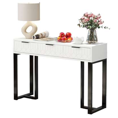 Console Tafel – Haltafel – Bijzettafel – Kaptafel – Opbergtafel – Goud Metaal Frame – 3 Lades – Afmeting 120x36x80 cm – Zonder Elektriciteit