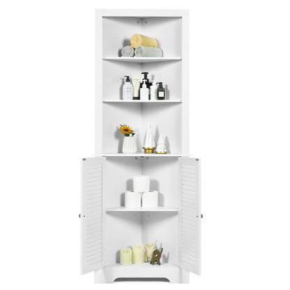 Hoekopberger Badkamer – Hoekkast – Opbergkast – Badkamerkast – Opbergmeubel – Wit MDF – 3 Open Planken – Verstelbare Plank