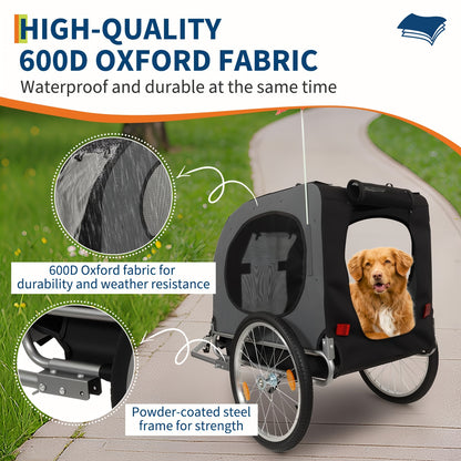 Fietsmand voor Honden – Hondenfietsaanhanger – Hondentransportkar – Hondenfietskooi – Fietskar voor Huisdieren – Grijs – Draagvermogen 39,92 kg – Waterafstotend 600D Oxford doek