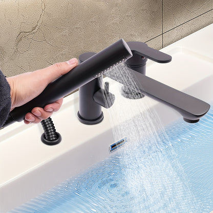 TOOL1SHOOO Black Bathtub Shower Faucet 3pcs, Modern Black Shower Set with 360° Swivel Spout And 59.94-80.01 cm Stainless Steel Flexible Hose, Suitable for Hotel Bath Center And Home Use.