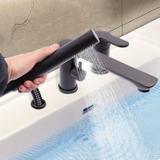 TOOL1SHOOO Black Bathtub Shower Faucet 3pcs, Modern Black Shower Set with 360° Swivel Spout And 59.94-80.01 cm Stainless Steel Flexible Hose, Suitable for Hotel Bath Center And Home Use.