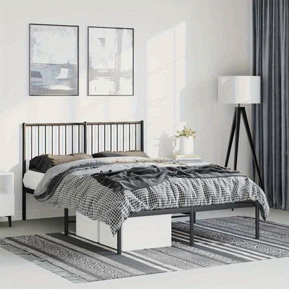 Modern Black Metal Bed Frame with Headboard, 135x190cm, Powder-Coated for Strength & Stability, Minimalist Design for Contemporary Bedrooms, Bed Room Decor