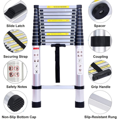 Uitschuifladder – Telescopische Ladder – Opsteekladder – Vouwladder – Aluminium Ladder – 5 Meter Uitschuifbaar – Anti-Slip Rubber Voeten