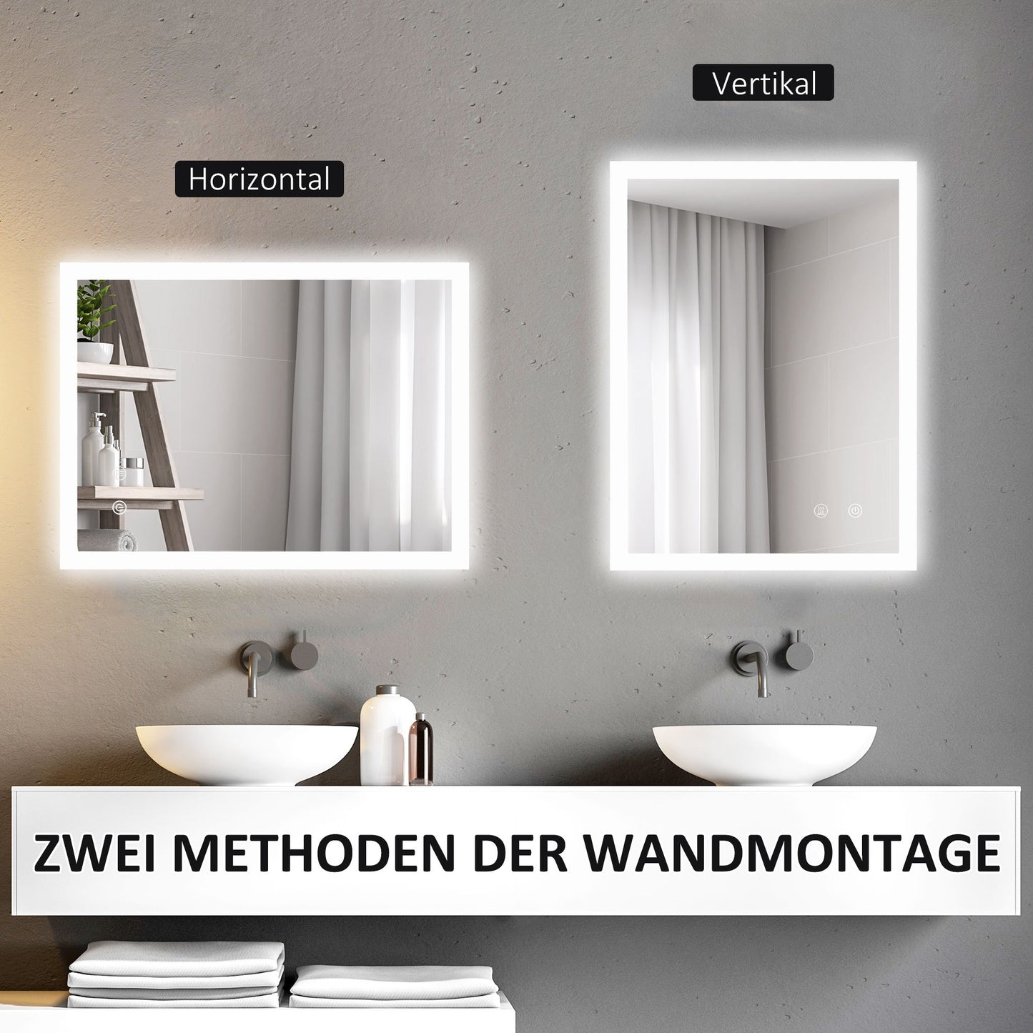 LED Badkamerspiegel – Spiegel, Verlichte Spiegel, Make-up Spiegel, Badkamer Spiegel – Wit Zilver – 80 x 60 cm – Touch Bedieningspaneel – Anti-condensfunctie