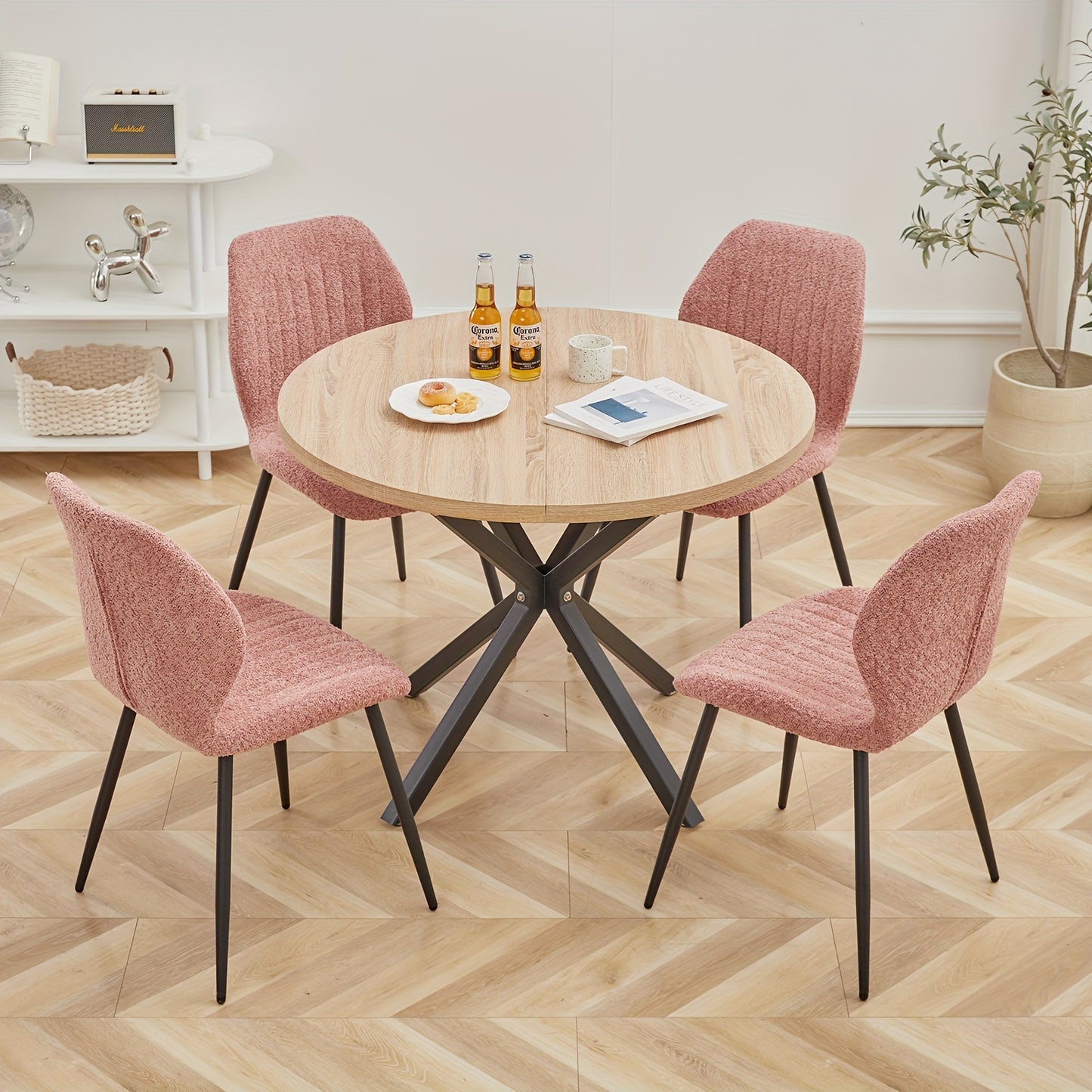 Eettafel – Eetkamertafel – Keukentafel – Ronde Tafel – Salontafel – Rond 100 cm – Natuurlijk Hout – Zwarte Metalen Poot – Ruimtebesparend – Eenvoudige Montage