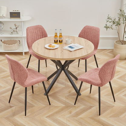 Eettafel – Eetkamertafel – Keukentafel – Ronde Tafel – Salontafel – Rond 100 cm – Natuurlijk Hout – Zwarte Metalen Poot – Ruimtebesparend – Eenvoudige Montage