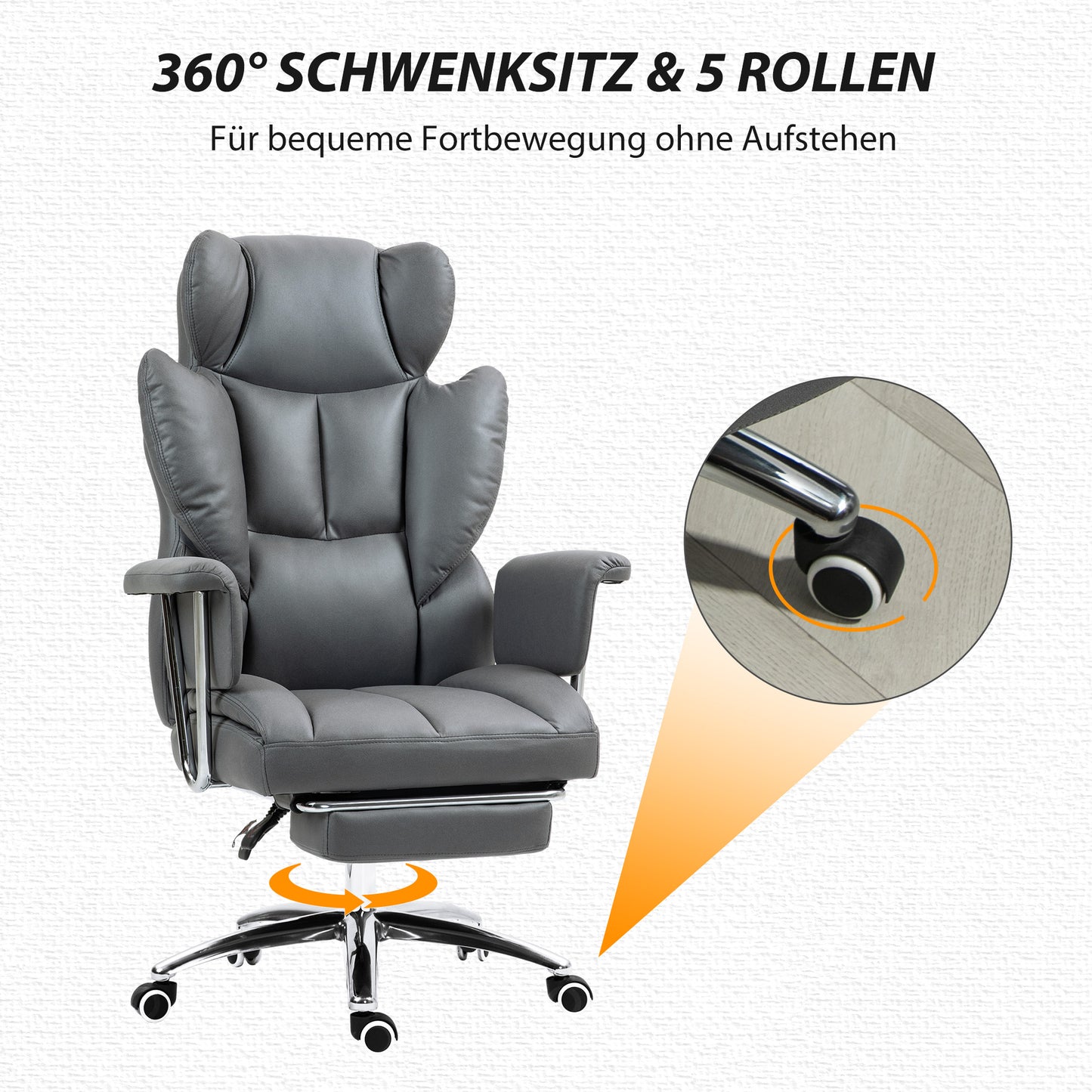 Bureaustoel – Ergonomische Stoel – Office Chair – Draaistoel – Bureau Stoel – Verstelbare Rugleuning – Uitschuifbare Voetensteun – Lichtgrijs – Max 120 kg