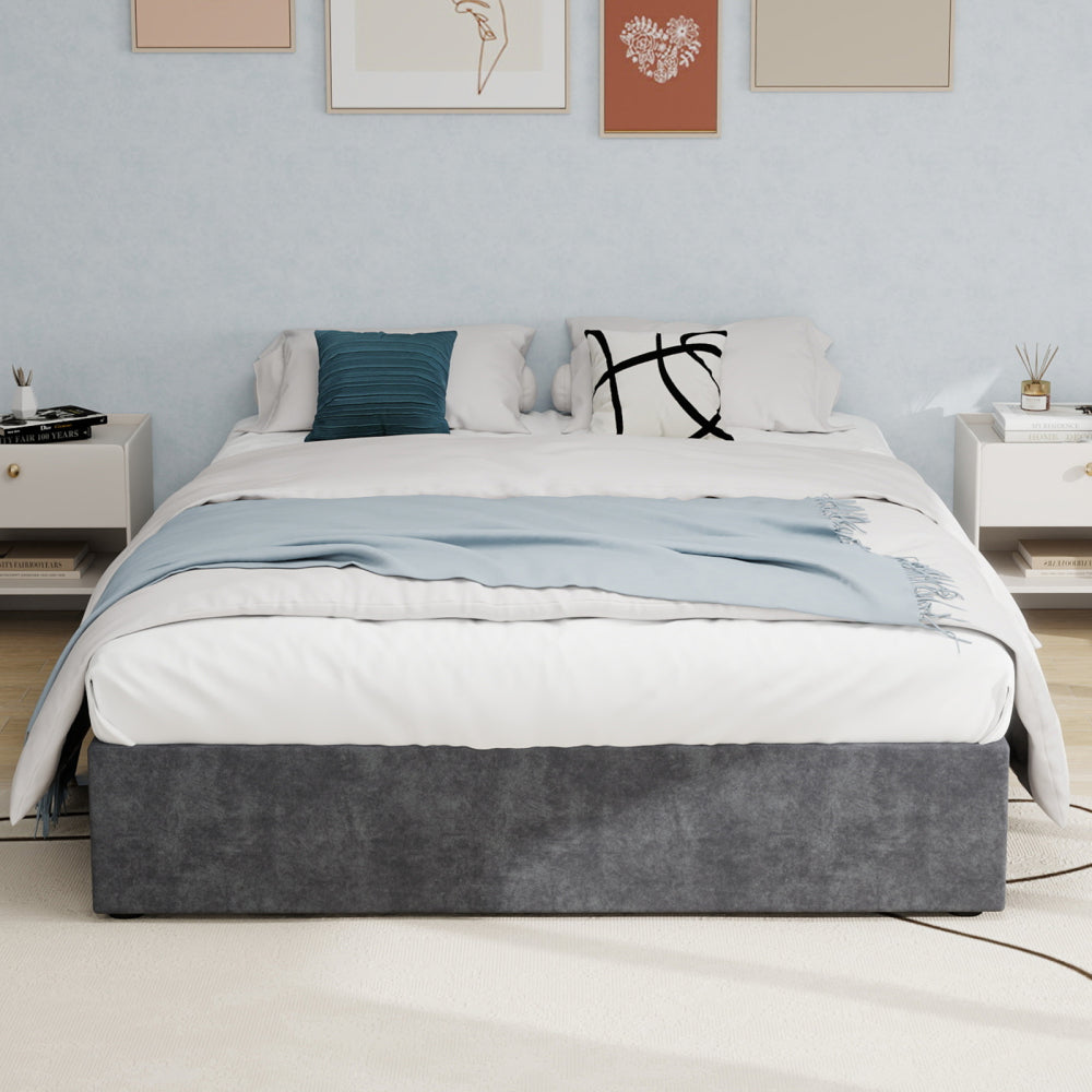 Bedframe – Tweepersoonsbed – Platformbed – Modern Bed – Laag Bed – Dutch Velvet Bekleding – Gasveer Mechanisme – 160x200 cm – Grijs