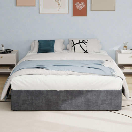 Bedframe – Tweepersoonsbed – Platformbed – Modern Bed – Laag Bed – Dutch Velvet Bekleding – Gasveer Mechanisme – 160x200 cm – Grijs