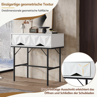 Moderne Sidetable – Haltafel – Wandtafel – Opbergtafel – Console Tafel – Geometrisch 3D Ladesysteem – Wit Met Zwarte Poten