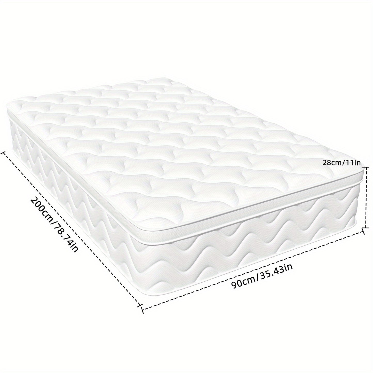 Matras – Pocketveringmatras – Koudschuimmatras – Eenpersoonsmatras – Tweepersoonsmatras – 90x200 cm – 25 cm Hoogte – Zone Pocketvering – Afritsbare Wasbare Katoenen Hoes