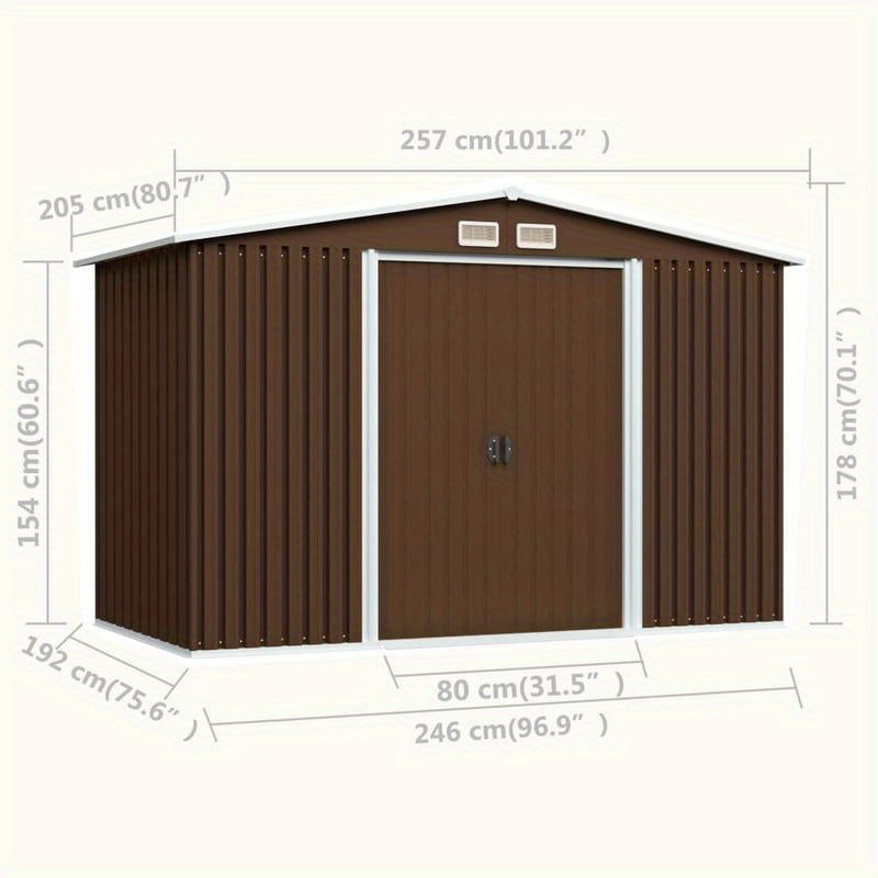 Tuinberging – Tuinhuisje – Tuinschuur – Berging – Opslagruimte – Staal – 257x205x178 cm – Bruin – Weerbestendig – Ruim