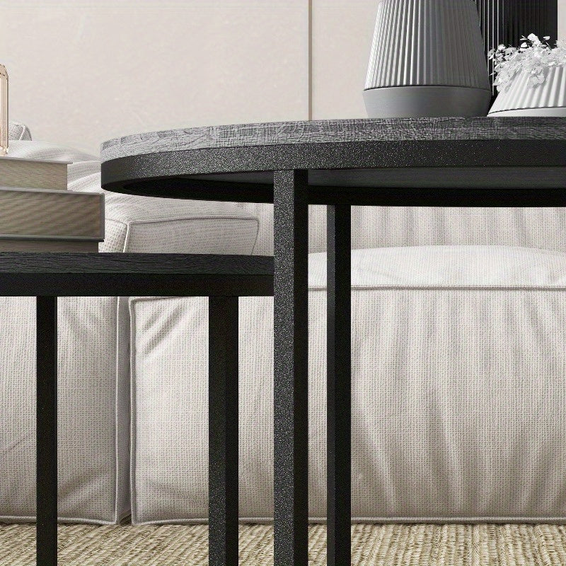 Nesting Tafels – Bijzettafeltjes – Salontafels – Stapelbare Tafels – Accent Tafels – Verstelbare Hoogte – Metaal Frame Zwart Houtlook