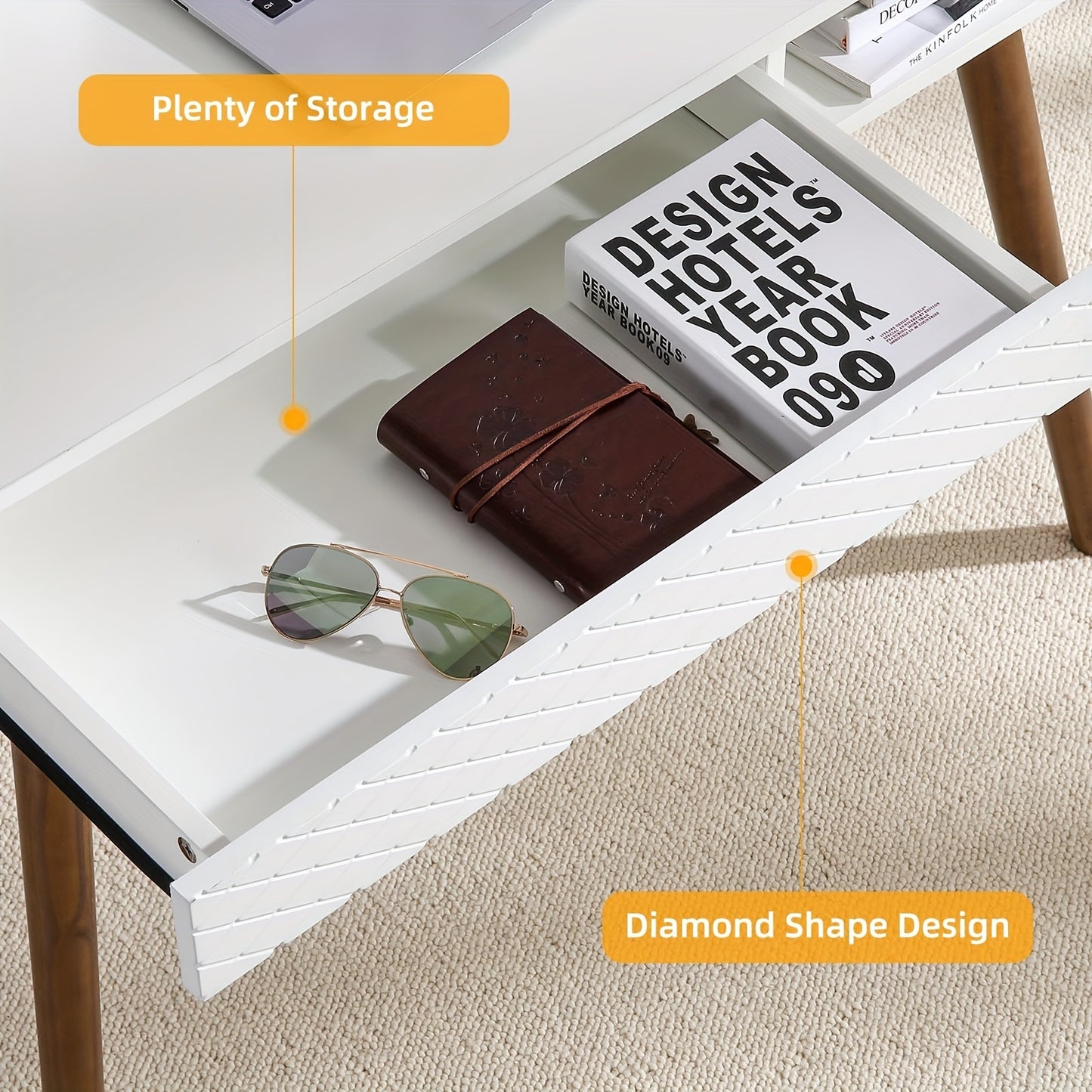 Bureau – Computertafel – Werkplek – Schrijftafel – Bureaumeubel – Modern Minimalistisch – Wit Metaal – Lade & Open Opbergruimte – 106,7 x 68,6 cm – Compact Ruimtebesparend Ontwerp - Wit