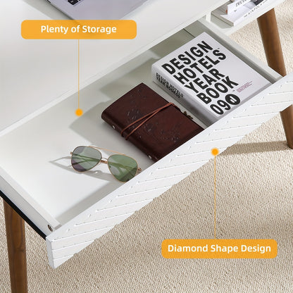 Bureau – Computertafel – Werkplek – Schrijftafel – Bureaumeubel – Modern Minimalistisch – Wit Metaal – Lade & Open Opbergruimte – 106,7 x 68,6 cm – Compact Ruimtebesparend Ontwerp - Wit