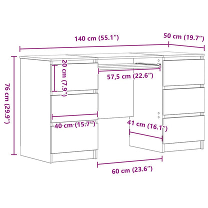 Bureau – Schrijftafel – Werktafel – Computerbureau – Studiebureau – Sonoma Grijs – 6 Lades – Vochtbestendig Hout