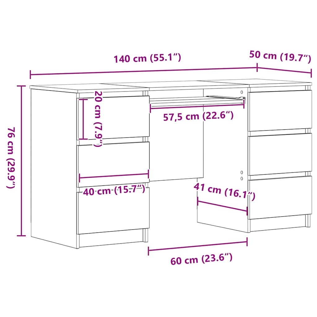 Bureau – Werkplektafel – Schrijftafel – Computerbureau – Thuiswerkbureau – Zwart Eikenhout – 6 Ruime Lades – Groot Werkblad