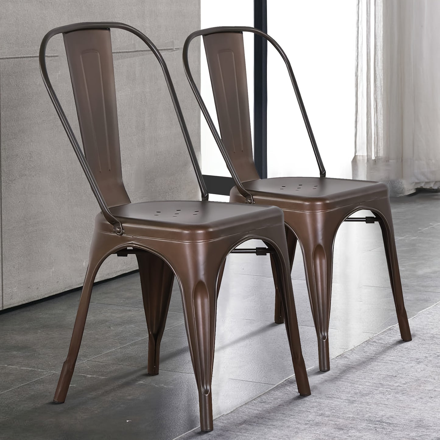 Barkrukken – Bistro Stoelen – Barstoelen – Keukenstoelen – Eetkamerstoelen – Set van 4 – Industrieel Design – Metalen Frame & Rugleuning – Zithoogte 44 cm – Stevig & Onderhoudsvriendelijk