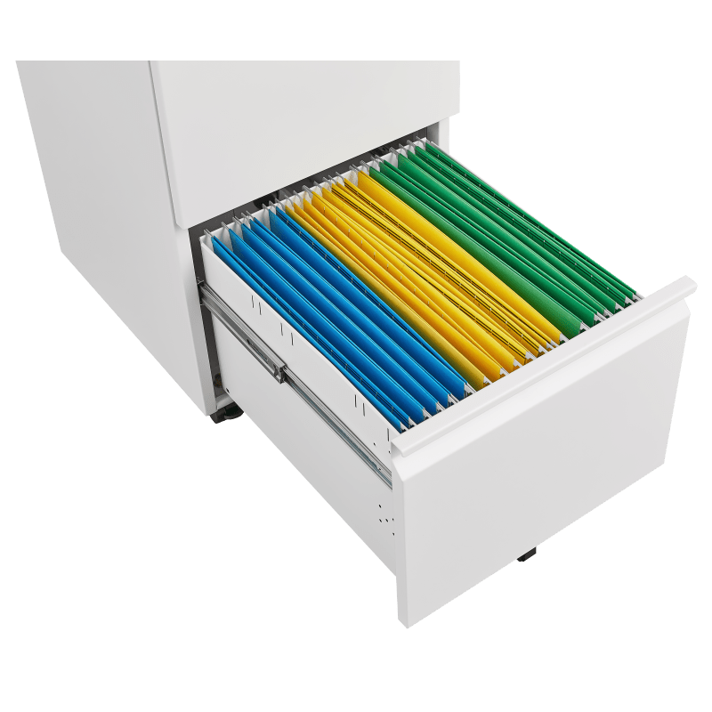 Ladeblok – Ladekast – Rolcontainer – Archiefkast – Bureaukast – Met Slot – Metalen Ladeblok 2 Lades – Compact 65 cm Hoog Wit