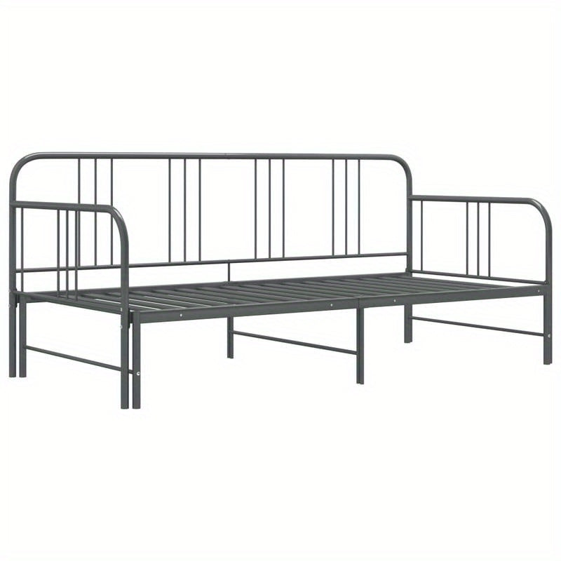 Uittrekbare Slaapbank – Slaapbank Bedbank Slaapsofa Logeerbank – Grijs – Ruimtebesparend – Stevig Metaal & Hout – 90x200 cm – Industrieel Design