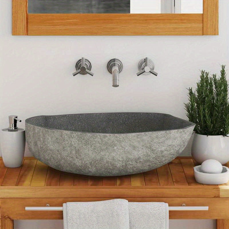 Badkom – Waskom – Fontein – Wastafel – Lavabo – Ovaal River Stone Design – Afmeting (45-53)x(34-41) Cm – Stijlvol Anthraciet