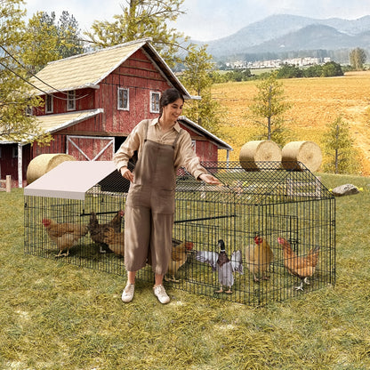 Kippenren – Buitenren – Kippenhok – Pluimveebak – Dierenren – 330x102x102 cm – Stevig Metaal – Weerbestendige Halfopen Overkapping