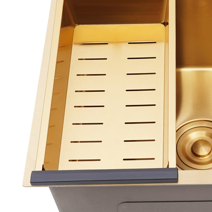 Gouden Keukenspoelbak – Spoelbak RVS – Keukenspoelbak Enkel – Ondermontage Spoelbak – Opbouwspoelbak – 50x45 cm Grootte – Anti-Corrosie Nano-Coating & Geluiddempend Matje