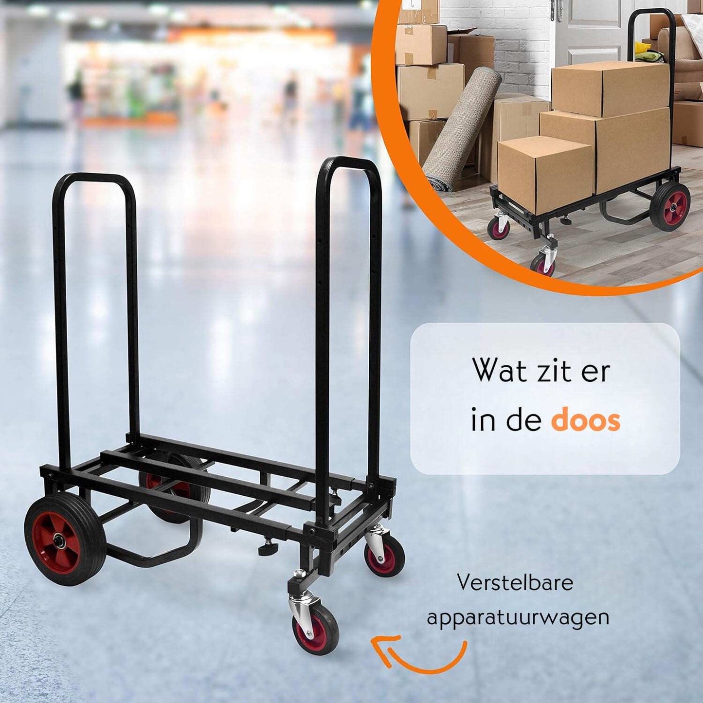 Opvouwbare Handkar – Handwagen – Steekwagen – Transportkar – Dolly – Compact en Uitbreidbaar – Maximaal Draagvermogen 136 kg – Uitschuifbaar Tot 112 cm