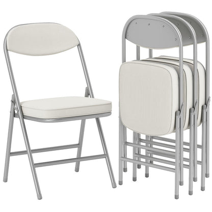 4Er-Set Gepolsterte Klappstühle, Faltbare Stühle Mit Cordbezug, Rückenlehne, Metallrahmen, Cremeweiß, Faltbarer, Tragbarer, Robuster And Bequemer Klappstuhl, Einfach Zu Verwenden Und Aufzubewahren, Geeignet Für Drinnen U