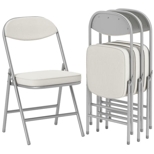 4Er-Set Gepolsterte Klappstühle, Faltbare Stühle Mit Cordbezug, Rückenlehne, Metallrahmen, Cremeweiß, Faltbarer, Tragbarer, Robuster And Bequemer Klappstuhl, Einfach Zu Verwenden Und Aufzubewahren, Geeignet Für Drinnen U