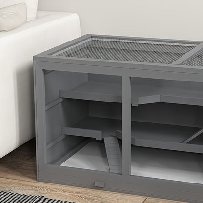 Kleedkooi – Dierenkooi – Knaagdierkooi – Hamsterkooi – Muizenkooi – 3 Verdiepingen Met Trapjes – Ventilatie En Uitneembare Bodem – Stevig Kunststof – Compact Grijs