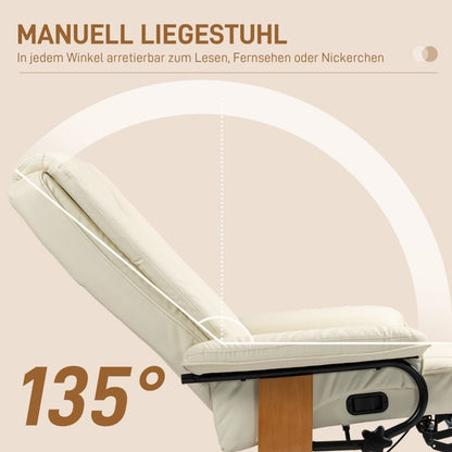 HOMCOM Cream White Faux Leather Swivel Recliner Chair with Ottoman - 360° Rotating Massage Lounge Chair, Heavy-Duty 150kg Capacity, Adjustable Reclining Mechanism, Sturdy Metal Frame, No Assembly Required, for Living Room &