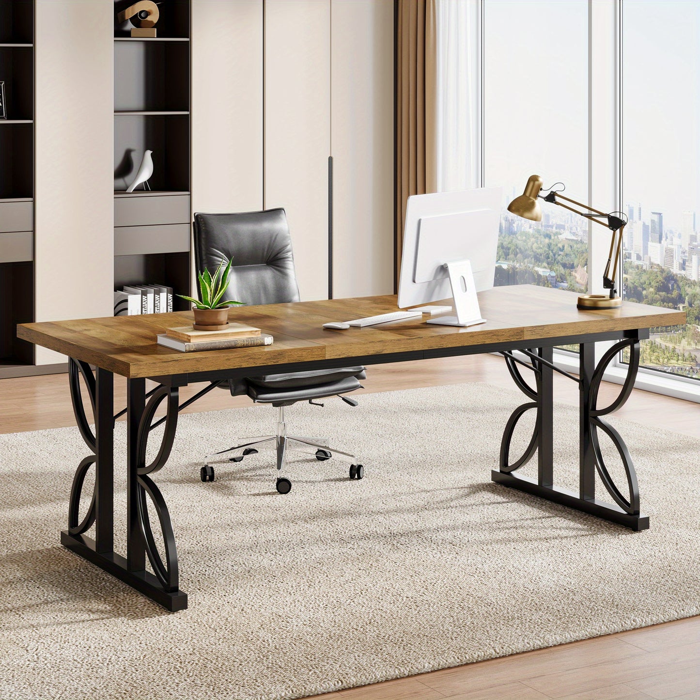 Bureau – Computertafel – Werktafel – Schrijftafel – Extra Lang Bureau – Robuuste Metalen Poten – 179,83 cm Breed – Industrieel Design