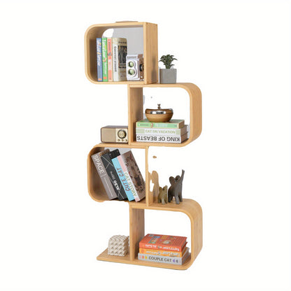 Boekenkast – Vakkenkast – Opbergkast – Wandkast – Boekenrek – Bamboehout – Uniek S-vormig Ontwerp – 61x23x133,5 cm