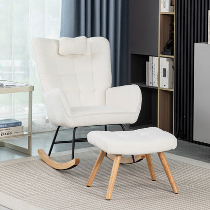 Relaxstoel – Fauteuil – Loungestoel – Schommelstoel – Draaifauteuil – Witte Relaxstoel Met Voetensteun – Breed Zitvlak 65 cm – Stevige Schommelmechaniek Met Hoofdsteun