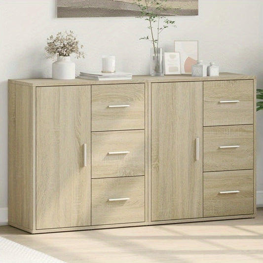 Modern Sonoma Oak-Style Wooden Sideboard Cabinet with 6 Drawers & 2 Doors - 59.94cm Wide, 80.01cm Tall, 69.85cm Deep, Light Wood Finish, Removable Storage for Living Room or Bedroom, Bedroom Storage Unit, Minimalist Decor, Natural Wood Texture
