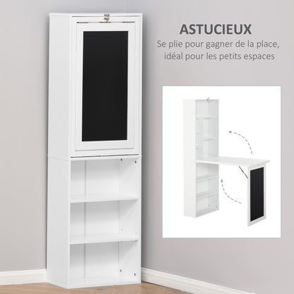 Klapbureau – Opklapbare Werktafel – Muurbureau – Schrijftafel – Opbergbureau – Wit – MDF Houtfineer – Ingebouwd Whiteboard & Boekenplank