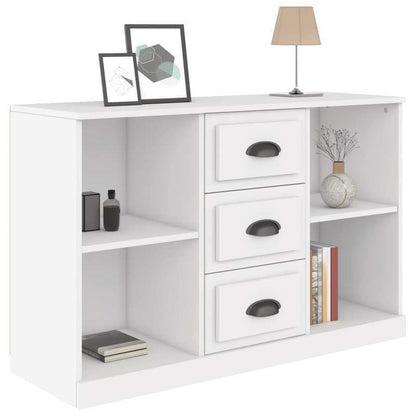 Modern White Sideboard with Drawers & Shelves - 106.68cm Wide, 35.56cm Deep, 66.04cm Tall Storage Cabinet for Living Room, Bedroom, Office - Minimalist Design, Hardwood Construction, No Assembly Required, Sideboard Cabinet, B