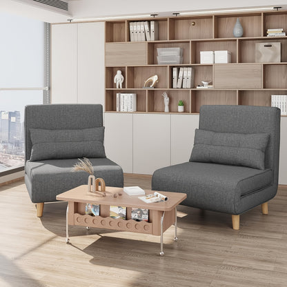 Slaapbank – Bedbank – Relaxfauteuil – Slaapstoel – Logeerbed – 3-in-1 Multifunctioneel – Verstelbare Rugleuning – Donkergrijs Met Kussens