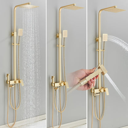 Doucheset – Douchekraan – Regendouche – Handdouche – Bidetspuit – Geborsteld Goud – Messing Materiaal – 360° Draaibare Handdouche