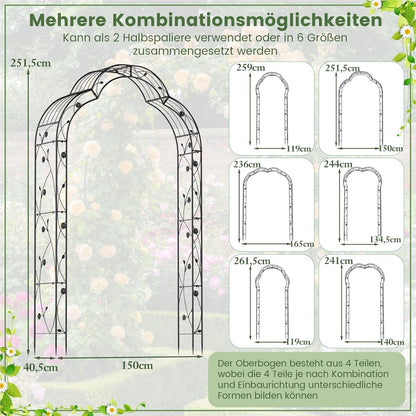 Rozenboog – Tuinboog – Klimboog – Plantenboog – Klimsteun – Zwart Metaal – 150 x 40,5 x 251,5 cm – Twee Halve Bogen