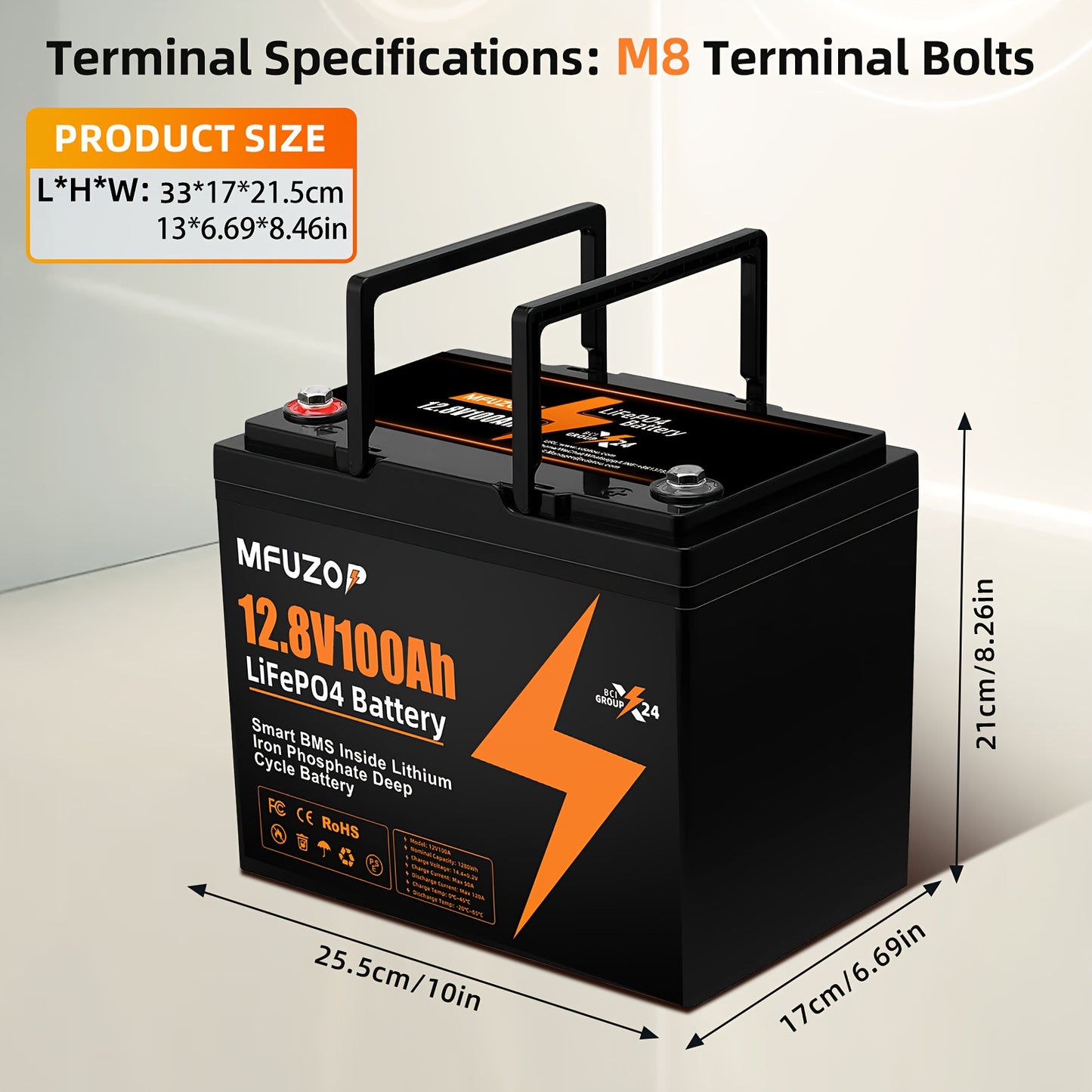 12V LiFePO4 Accu – Lithium Batterij – Deep Cycle Accu – Solar Accu – Camper Accu – 100Ah Capaciteit – Geavanceerd BMS Systeem – Langdurige Levensduur 15.000+ Cycli