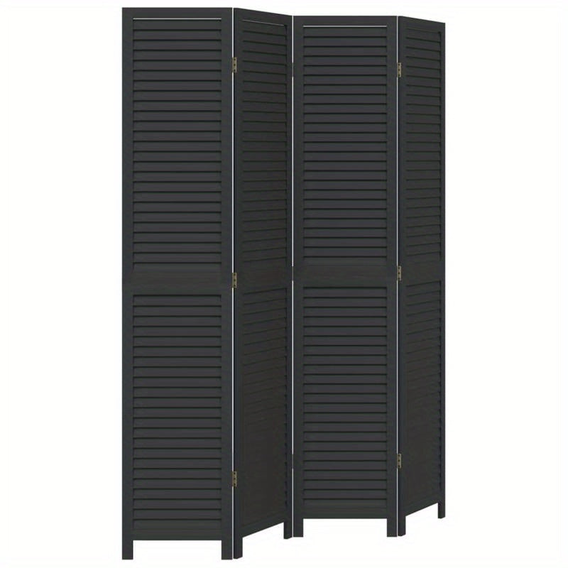 Room Divider with 4 Panels Made of Solid Black Paulownia Wood